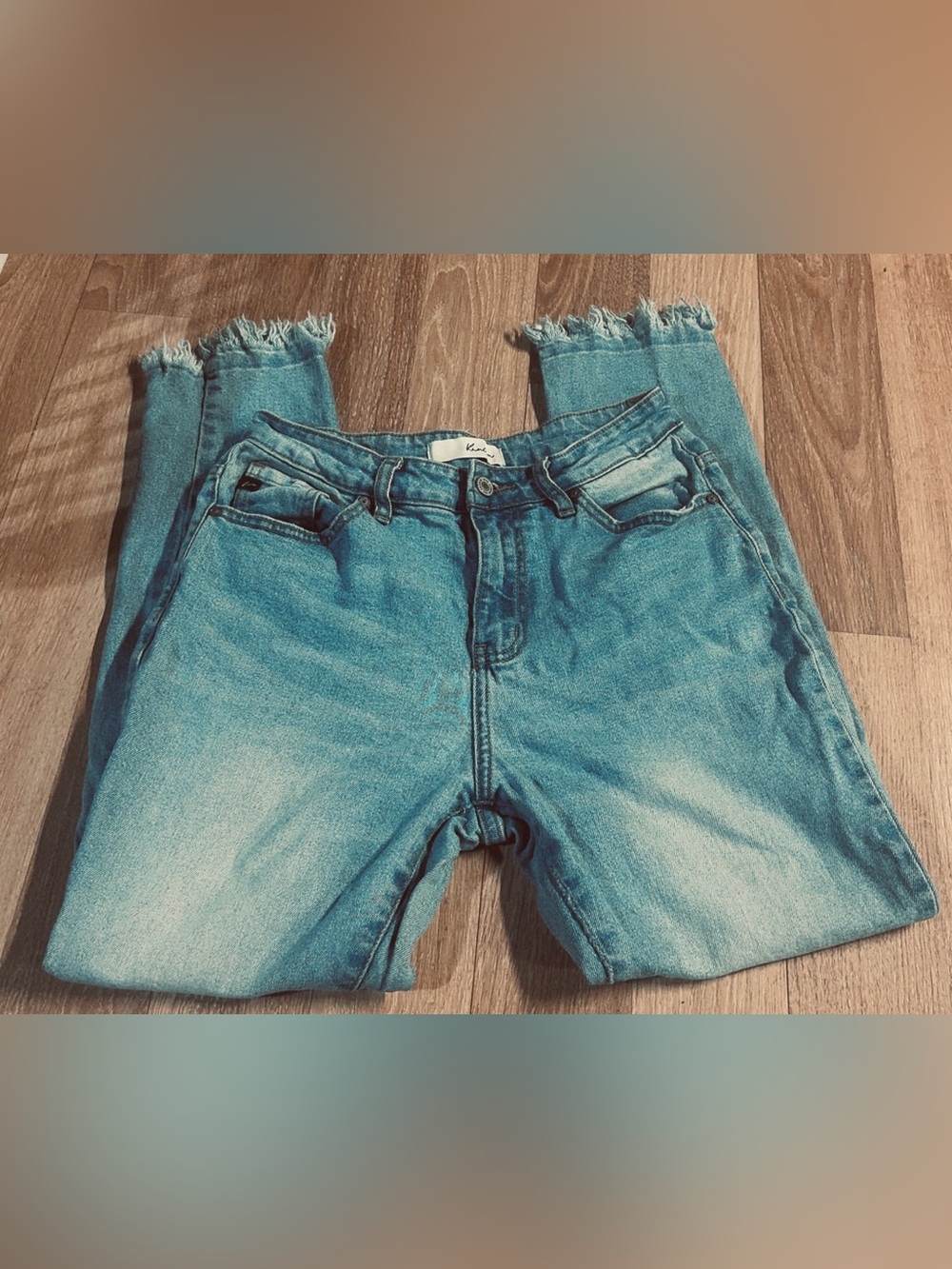 KanCan Medium Blue Frayed Hem Ankle Jeans